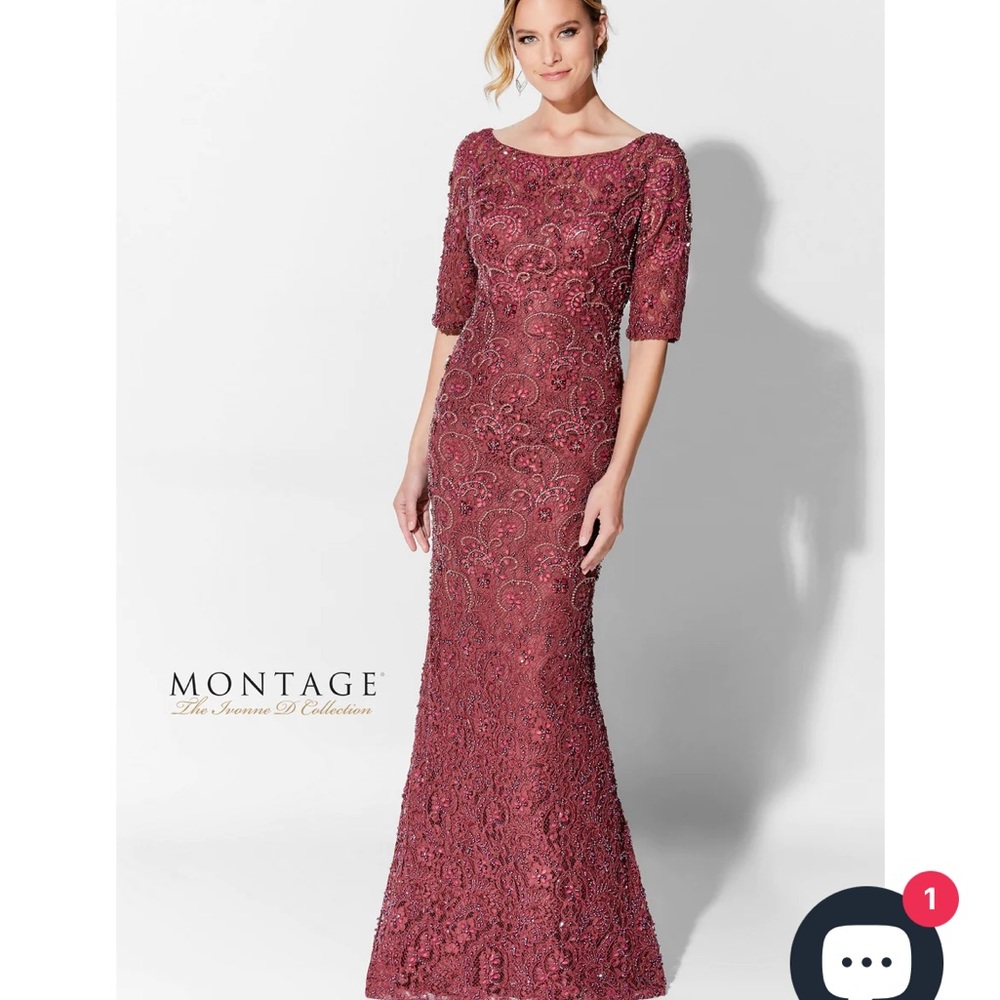 Ivonne D Mon Cheri Rosewood beaded full length formal gown. 118D06. Size 12
